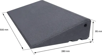 Produktbild von Bordsteinrampe Pro 95 mm hoch aus Gummigranulat hochverdichtet Auffahrrampe Türschwellenrampe LxBxH 500 x 280 x 95 mm schwarz