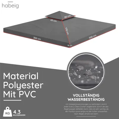 Produktbild von Pavillon-Ersatzdach Pavillondach Ersatzdach 360g/m² PVC 3x3m WASSERDICHT