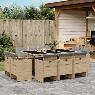 Produktbild von Möbel 11-tlg. Garten-Essgruppe mit Kissen Beigemischung Poly Rattan - Balkonmöbel 3277799