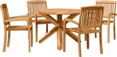 Image de Ensemble de salle à manger pour jardin 5 pcs Naturel