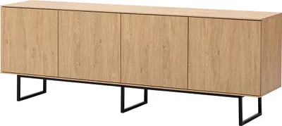 Produktbild von Wohnzimmer-Lowboard mit 200 cm Breite in Eiche, 4 Türen, Metallgestell - KASOL-61