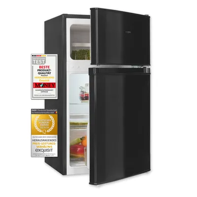 Produktbild von Exquisit Mini Kühl-Gefrierkombination, Kühlschrank mit Gefrierfach klein, 85 Liter, 4-Sterne-Gefrieren, KGC590-30-E-040E schwarz