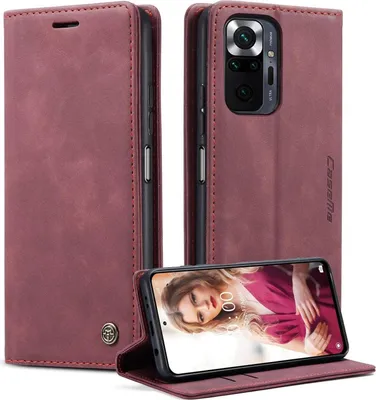 Immagine prodotto di Caseme Custodia per cellulare Xiaomi Redmi Note 10 Pro/Max in pelle Flip Case rosso vino