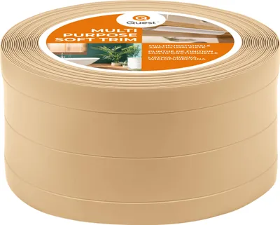 Produktbild von QUEST 4in1 Multifunktionsleiste, Weichsockelleiste Selbstklebend 1x95mm, 5m, Abschlussleiste Multifunktional, Flexibel, Dekorativ, UV-beständig, W3, sandig