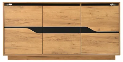 Imagen del producto de Buffet industrial con efecto madera y color negro, con 3 puertas, dimensiones 140x40x70 cm