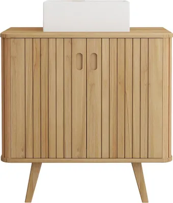 Produktbild von Badezimmerschrank auf Teakholzbeinen mit quadratischem Aufsatzwaschbecken aus Keramik – 80 cm – WAMENA