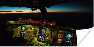 Produktbild von MuchoWow® Poster Ein beleuchtetes Cockpit bei Sonnenuntergang 40x20 cm - Poster für die Wand - Poster Schlafzimmer