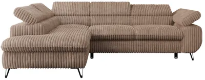 Produktbild von Ecksofa Sofa Braun, Wohnlandschaft L-Form mit Schlaffunktion und Bettkasten, Schlafsofa mit Bettkasten, Sofa mit Einstellbare Kopfstützen, Peter L - Braun Cord - Links Braun