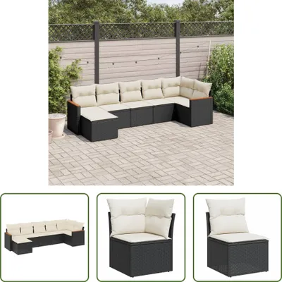 Produktbild von The Living Store 7-tlg. Garten-Sofagarnitur mit Kissen Schwarz Poly Rattan