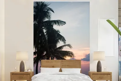 Produktbild von MuchoWow® Fototapete für Wohnzimmer oder Schlafzimmer Wandtapete Vinyl Motivtapete Palme - Tropisch - Sonnenuntergang - 155x240 cm - Tapete
