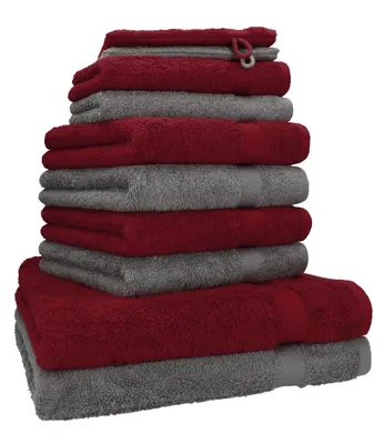 Produktbild von Betz 10-tlg. Handtuch-Set PREMIUM 2 Duschtücher 4 Handtücher 2 Gästetücher 2 Waschhandschuhe  Farbe:  dunkel rot & anthrazit