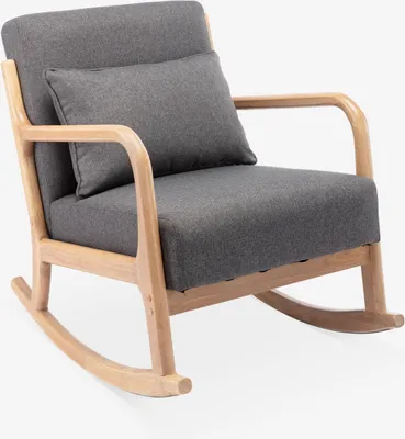 Produktbild von sweeek - Schaukelstuhl skandinavisches Design Holz und Stoff - Dunkelgrau