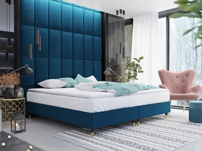 Obrázek produktu pro Manželská čalouněná postel s matrací 180x200 NECHLIN 5 - modrá