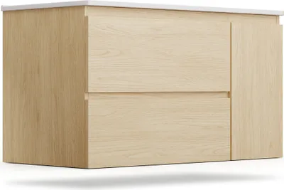 Produktbild von Blumfeldt 90 cm Waschbeckenunterschrank mit Keramikwaschbecken - Badezimmerschrank in Ulmen-Optik, Moderner Schrank mit Waschtisch für stilvolle Badezimmergestaltung