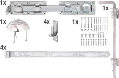 Produktbild von Beschlagset für Vorgartenzaun Doppeltor, verzinkt, Bodenschieber 400 mm, Kloben 16 mm Dorn