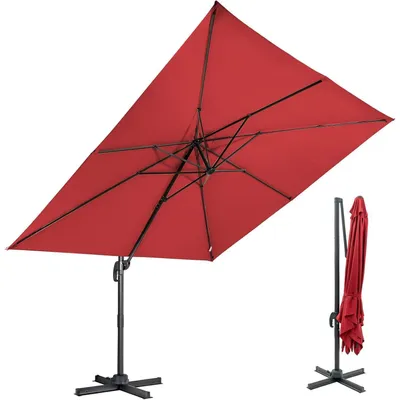 Zdjęcie produktu dla Parasol do ogrodu, średnica 300 cm, kolor bordowy, z korbą, regulowanym kątem nachylenia, ochroną przed promieniowaniem UV, wodoodporny