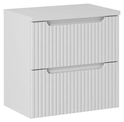 Image de Ensemble de salle de bain suspendu VANO blanc 60cm : meuble sous vasque à tiroirs rainuré + plan pour vasque blanc
