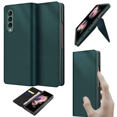 Produktbild von Für Samsung Galaxy Z Fold3 5G Design Leder Cover Handy Tasche Hülle Grün Etuis