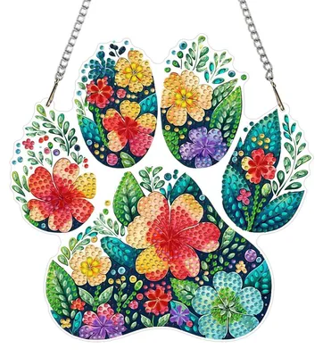 Produktbild von Diamond Painting Anhänger Hundepfote 5D floral Sonderformen DIY Kristall Kunst Fensterbild Hängendes Ornament Tür Wand Veranda Garten Dekoration XJ074