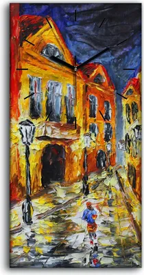 Produktbild von Leinwand Wanduhr Wandkunst Uhr 30x60 Malerei Stadt Gebäude Straßen Nacht Kunst - schwarze Hände