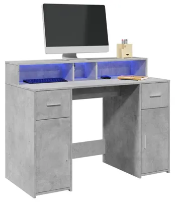 Obrázek produktu pro Psací stůl - Pracovní stůl - Stůl pro notebook - Šedý betonový psací stůl, rozměry 120x55x91 cm - Osvětlení RGB LED