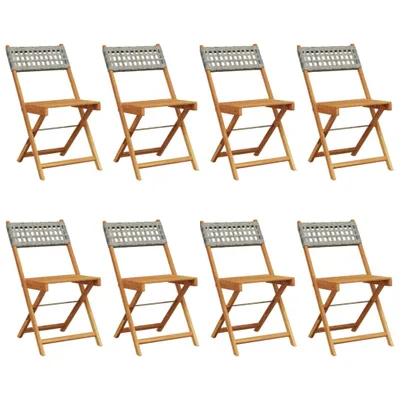 Image de vidaXL Chaises de jardin 8 pcs. Pliable Gris Poly Rotin & Bois Massif
