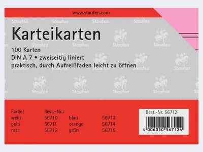 Produktbild von Karteikarten A7/100 rosa liniert