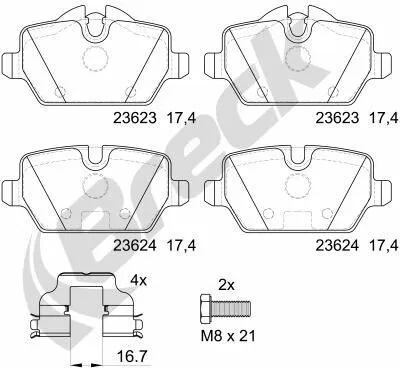 Produktbild von BRECK Bremsbeläge Satz Hinten Bremsklötze für BMW 3 Limousine (E90) 23623 00 704 00