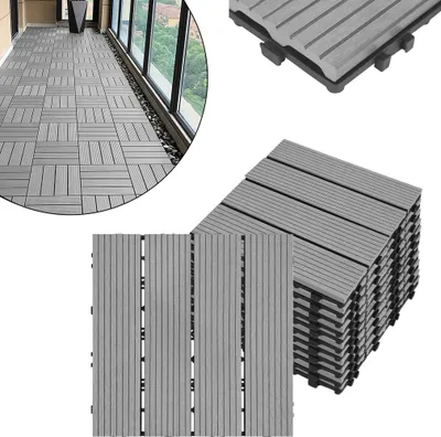 Obrázek produktu pro XMTECH 11 kusů WPC click dlaždice terasové dlaždice 30x30cm balkonové dlaždice terasové palubky podlahové dlaždice z plastu, šedé