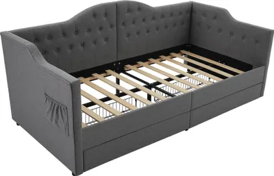 Obrázok produktu pre Rozkladacia pohovka s úložným priestorom – denná posteľ 90 x 200 cm – funkcia nabíjania USB-C – 2 zásuvky – tvar L – látka – čierna