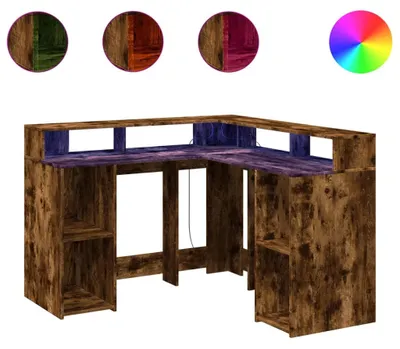 Obrázek produktu pro vidaXL LED stůl kouřový dub 130x130x91 cm materiál na bázi dřeva
