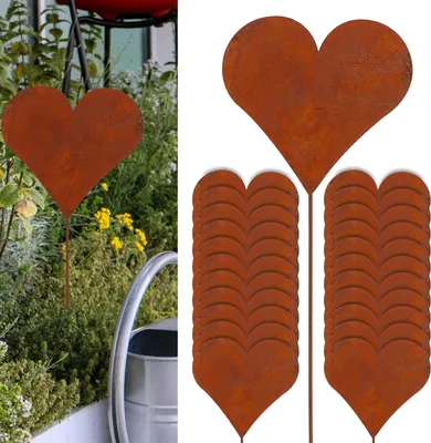 Produktbild von Gartenstecker "Rusty" 24er Set Herzmotiv im Rost Design H 35 cm aus Zink