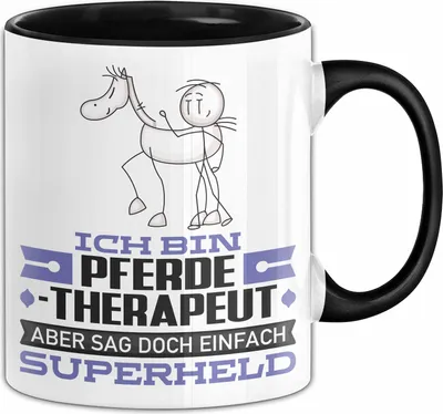 Produktbild von Pferdetherapeut Geschenk Tasse Ich Bin Pferdetherapeut Aber Sag Doch Einfach Superheld Lustige Geschenkdiee für Pferdetherapeut Kaffee-Becher (Schwarz)