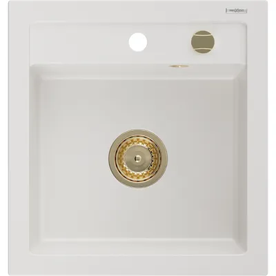 Obrázok produktu pre Mexen Vito granitový jednokomorový drez 520 x 490 mm, Biela, Sifón Zlatá - 6503521000-20-G