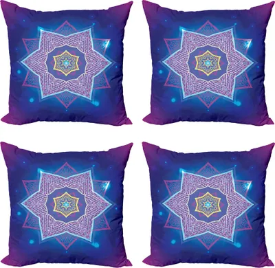 Produktbild von ABAKUHAUS Stern-Mandala Kissenbezug Set (4 Stück), Orientalische Folklore Kunst, Moderner Doppelseitiger Digitaldruck, 40 cm x 40 cm, Mehrfarbig