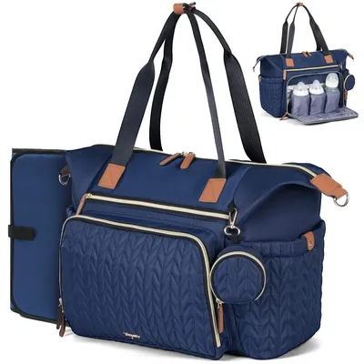 Immagine prodotto di Omgoods - Borsa da viaggio impermeabile per pannolini, zaino, borsa da viaggio portatile con spallacci - Blu scuro