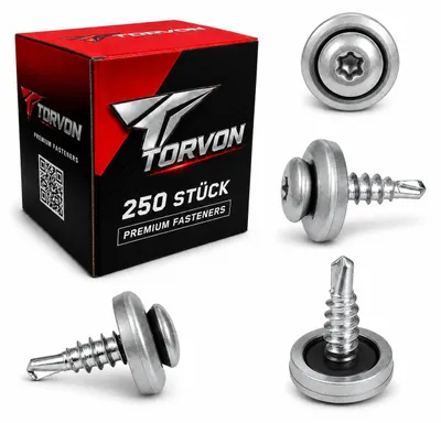 Produktbild von TORVON Selbstbohrende Blechschrauben mit EPDM Dichtscheibe Flachkopf Torx verzinkt 4,8 x 19 mm 250 St.