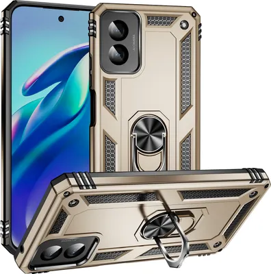 Produktbild von Schutzhülle für Motorola Moto G Power (2024) Dual Layer Robust Militäre Fallschutz Hülle mit Ringhalterung Ständer Gold