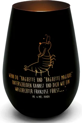 Produktbild von Mr. & Mrs. Panda Teelichthalter Garnele Franzose - Schwarz - Geschenk, Französisch, Krabbe, Glas Windlicht, Kerzenhalter, Meer, Laterne, Outdoor