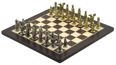 Produktbild von Exklusives Italfama Schachset: Medioevale Metallfiguren 6 cm & Holzbrett 30x30 cm