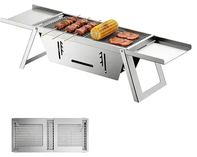 Produktbild von Klappbarer Holzkohlegrill Edelstahl Camping Grill tragbar, kleiner BBQ Grill für Camping, Picknick, Outdoor Grillen