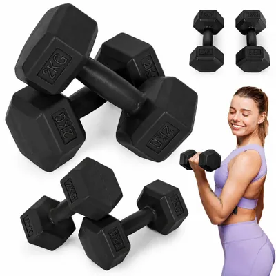 Obrázek produktu pro Šestihranné činky sada 2x2 kg činky na cvičení fitness závaží černé MOVEPRO