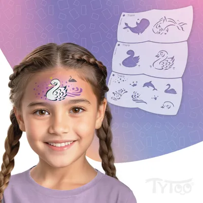 Immagine prodotto di Sagome per trucco mosaico – 3 pezzi (delfino, cigno, accessori) – Riutilizzabili, sicure e perfette per i bambini [TY50565]