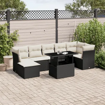 Produktbild von Möbel 8-tlg. Garten-Sofagarnitur mit Kissen Schwarz Poly Rattan - Sitzgruppe 3266746