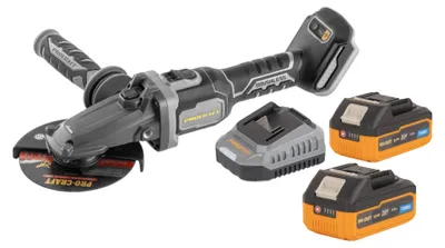 Obrázek produktu pro Akumulátorová úhlová bruska s plochou hlavou Procraft Industrial AG125Cbb 20 V 125 mm bezkartáčová + 2x akumulátor 4,0 Ah + nabíječka.