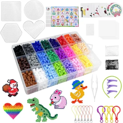 Produktbild von Bügelleperlen 6300 Stk., 5 mm, 24 Farben, Set mit Pinzette, für Kinder