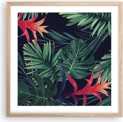 Produktbild von Gerahmtes Poster - Rahmen in heller Eiche - Exotisch Blumen Blätter - 50x50 cm - Wand Bild - Wanddeko - Wandbilder - Wandposter - Bilderrahmen - Bilder - Kunstdruck - Wandbild - P2NAC50x50-4308