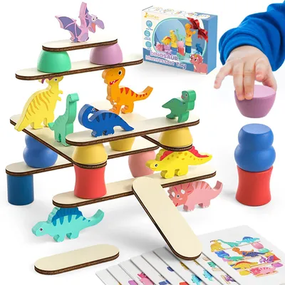 Imagen del producto de Juguete de dinosaurios Montessori de madera, juego de clasificación y apilamiento, para niños de 2 a 4 años, ideal para bebés y niños pequeños