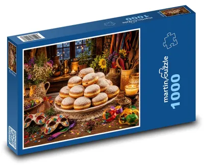 Produktbild von Puzzle 1000 Fastnachtskrapfen und Kerzen - martinpuzzle