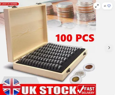 Obrázek produktu pro 100 kusů dřevěných krabiček na mince pro sběratelské mince